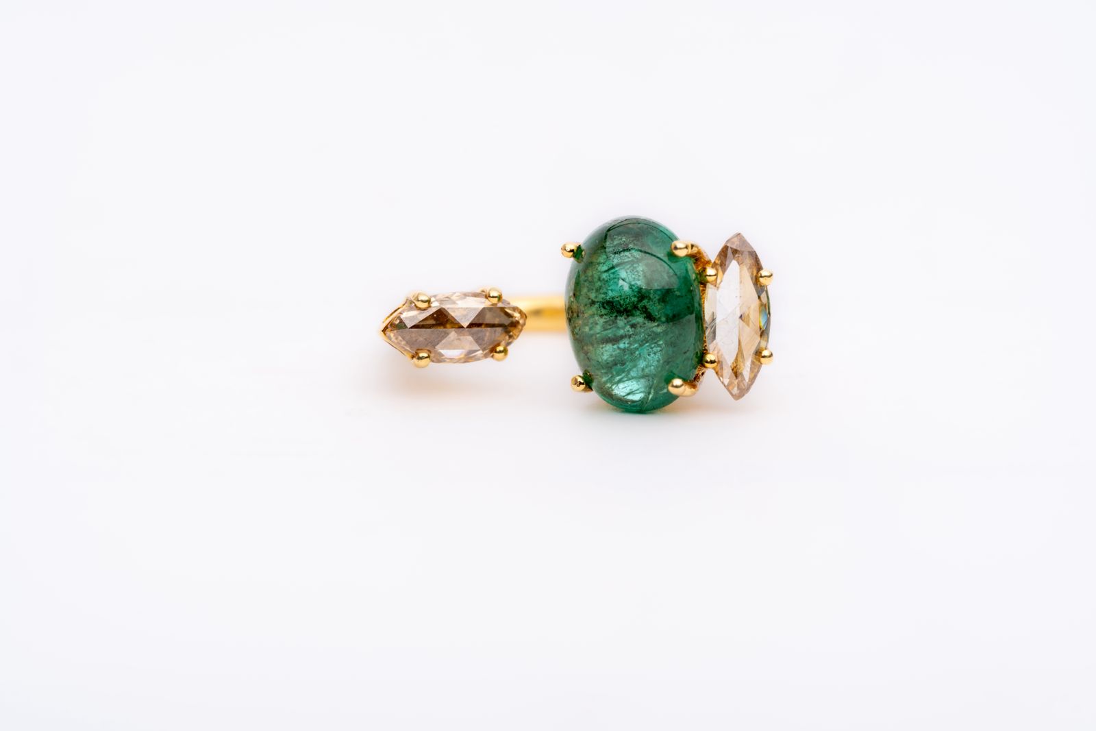 Emerald & Rose Cut Diamond Coctail Ring