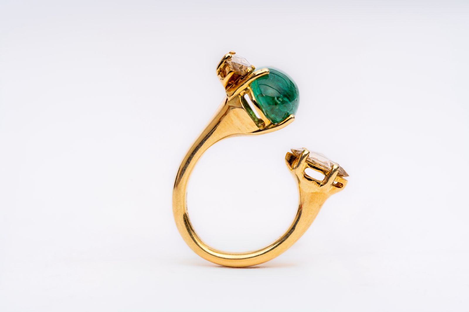 Emerald & Rose Cut Diamond Coctail Ring